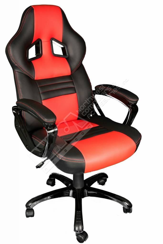 Black and Red Leather High Back Ergonomic Swivel Gaming