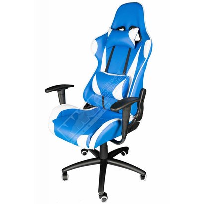 Cryo-PC Blue and White Leather High Back Ergonomic Racing Style Swivel Gaming Chair