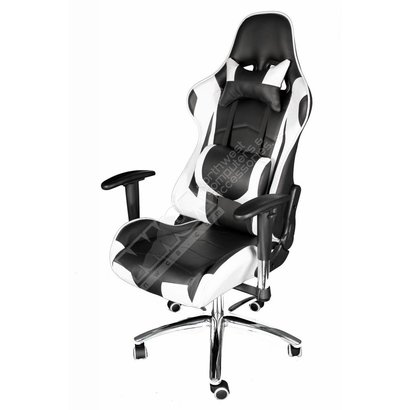 Cryo-PC Black and White Leather High Back Ergonomic Racing Style Swivel Gaming Chair
