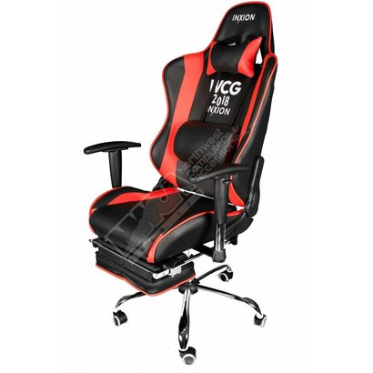 Cryo-PC Black and Red Leather Ergonomic Racing Style Swivel Gaming Chair with Retractable Foot Rest