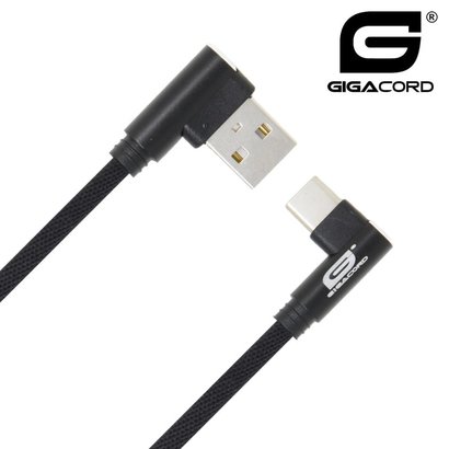 Gigacord Gigacord Type-C Right Angle to Right Angle USB Charging Cable, Black Nylon (1 - 10ft.)
