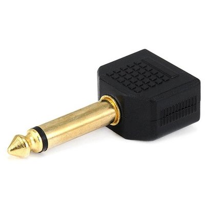 6.35mm (1/4 Inch) Mono Plug to 2 x 3.5mm Mono Jack Splitter Adaptor Gold Platted