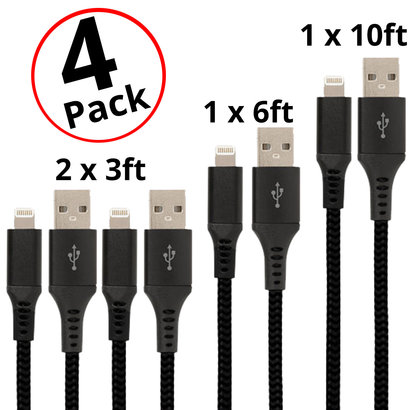 Gigacord Gigacord 4-Pack Black Braided iPhone Charging Cables