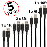 Gigacord Gigacord 5-Pack Black Braided iPhone Charging Cables