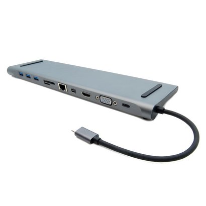 Gigacord USB 3.1 Type-C to HDMI+Mini DP +VGA+USB 3.0x3+SD card slot+RJ45+audio+Type C Female Docking Station Hub