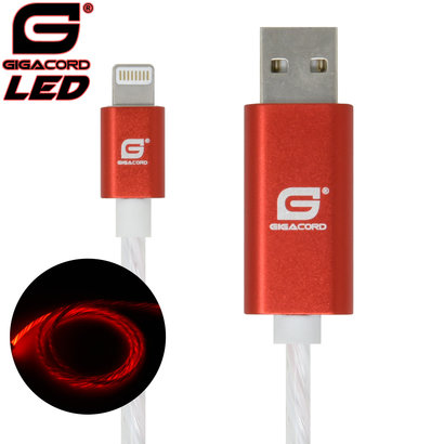 Gigacord Gigacord iPhone LED Flowing Cable, Red (Choose Length)