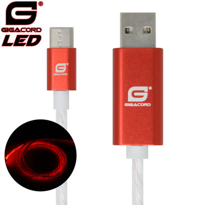 Gigacord Gigacord USB-C Type-C LED Flowing Cable, Red (Choose Length)
