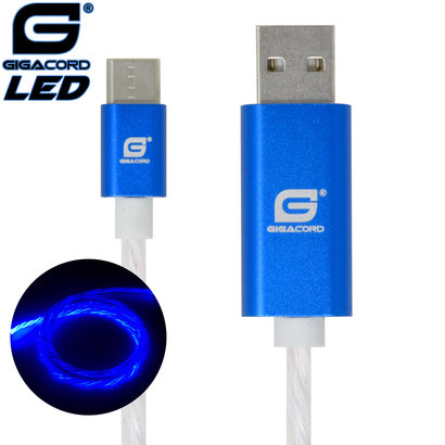 Gigacord Gigacord USB-C Type-C LED Flowing Cable, Blue (Choose Length)