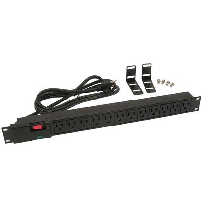 19" Rackmount 12-Outlet PDU Plastic Case 6Ft Power Cord AC125V 12A UL