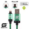Gigacord Gigacord BlackARMOR2 iPhone Lightning / Micro USB 2-in-1 Charge/Sync Cable w/ Strain Relief, Nylon Braiding, Anodized Aluminum Connectors, Green (Choose Length)
