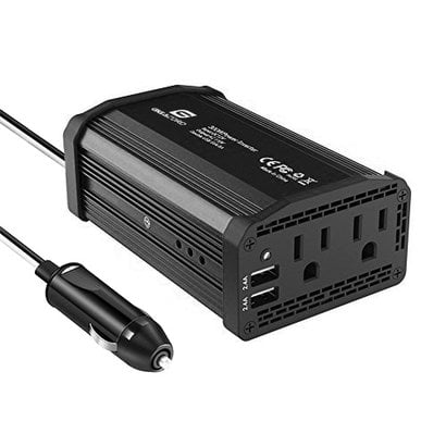 Gigacord Gigacord 300W Car Power AC Wall Outlet Inverter DC12V to AC110V Dual Outlet with 2-USB Ports, Black