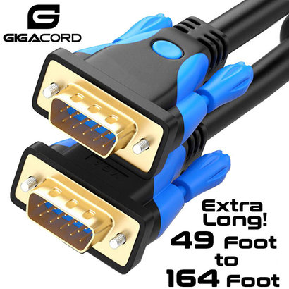Gigacord VGA HDDB15 Male/Male Gold Cable OD.8mm, Black (49 - 164ft.)