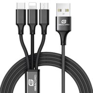 Gigacord Gigacord Black Charging Only 3 in 1 Cable, iPhone / Micro USB / USB USB-C Type-C, w/ Strain Relief, Durable Cloth Braid, Ultra Slim Aluminum Connectors, 1 Year Warrany (Black Nylon) 2.4A 3in1 (Choose Length)