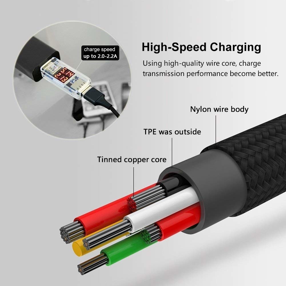 Gigacord Black Charging 3 1 Cable, iPhone / Micro USB / USB Type-C, w/ Strain Relief, Durable Braid, Ultra Slim Aluminum Connectors, 1 Year Warrany (Black Nylon) 2.4A (1 - - NWCA Inc.