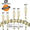 Gigacord Gigacord ClothARMOR iPhone/iPad/iPod Lightning 8 pin Charge/Sync Cable w/Strain Relief, Cloth Braiding, Ultra Slim Aluminum Connectors, Gold/Black 5-Pack (2x 3ft., 2x 6ft., 1x 10ft.)