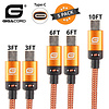 Gigacord Gigacord BlackARMOR2 Samsung USB Type-C 24-pin Charge/Sync Cable w/Strain Relief, Nylon Braiding, Anodized Aluminum Connectors, Lifetime Warranty, Orange 5-Pack (2x 3ft., 2x 6ft., 1x 10ft.)