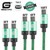 Gigacord Gigacord BlackARMOR2 Samsung USB-C Type-C 24-pin Charge/Sync Cable w/Strain Relief, Nylon Braiding, Anodized Aluminum Connectors, Lifetime Warranty, Green 5-Pack (2x 3ft., 2x 6ft., 1x 10ft.)