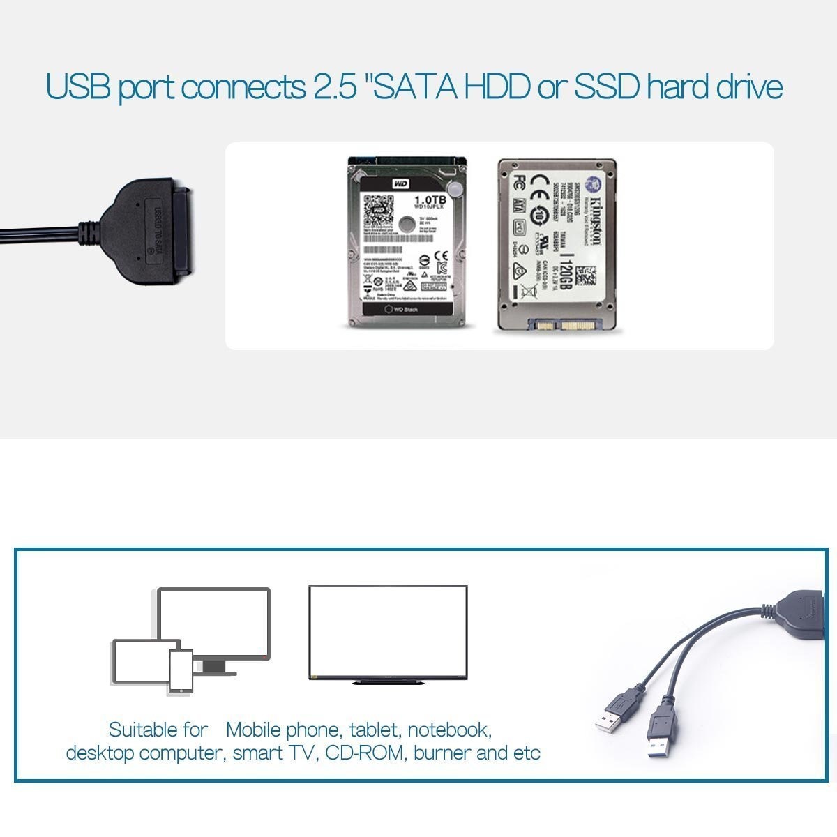 SATA Cable USB 2.0 data and power - Cablematic