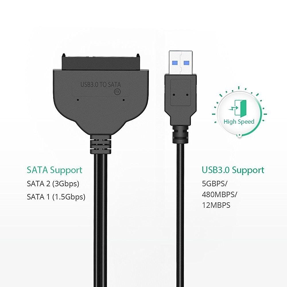 Dual USB 3.0 SATA Adapter Up to 5Gbps with USB 2.0 Power Cable support Big Capacity SSD and External Laptop 22 Pin 2.5" HD and DVD Driver SATA 3 Converter - NWCA