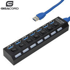 Gigacord Gigacord USB 3.0 7-Port USB 3.0 Hub with Separate Power Switch, LEDs and A USB Cable Compatible for All USB Devices