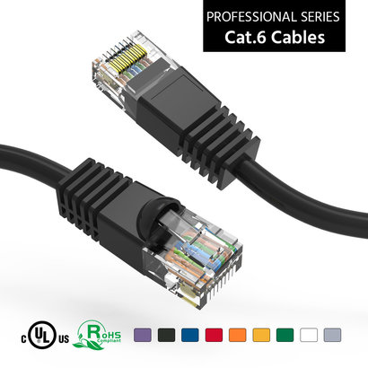 Cat6 UTP Ethernet Network Booted Cable 24AWG Pure Copper, Black (Choose Length)