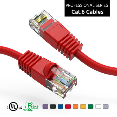 Cat6 UTP Ethernet Network Booted Cable 24AWG Pure Copper, Red (Choose Length)