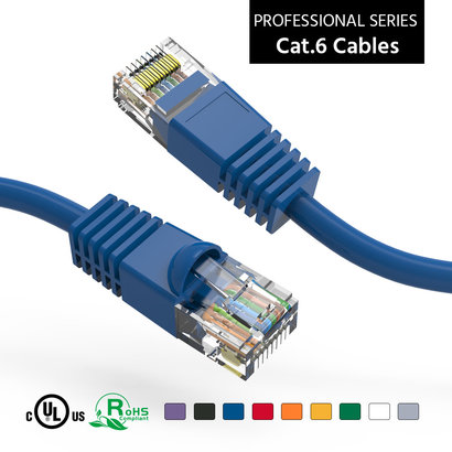 Cat6 UTP Ethernet Network Booted Cable 24AWG Pure Copper, Blue (Choose Length)