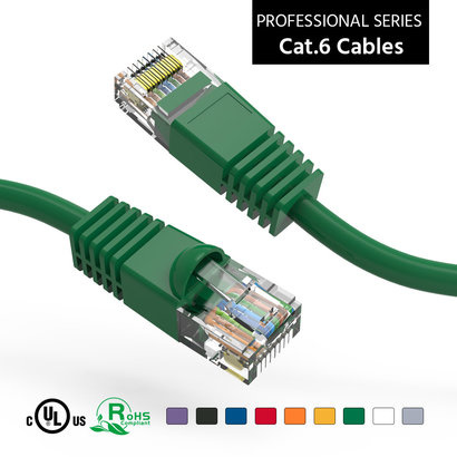 Cat6 UTP Ethernet Network Booted Cable 24AWG Pure Copper, Green (Choose Length)