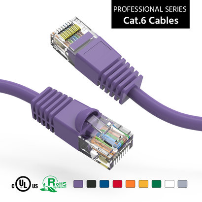 Cat6 UTP Ethernet Network Booted Cable 24AWG Pure Copper, Purple (Choose Length)