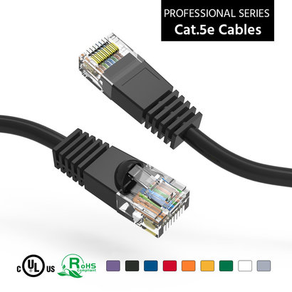 Cat5e UTP Ethernet Network Booted Cable 24AWG Pure Copper, Black (Choose Length)
