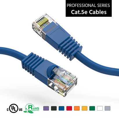 Cat5e UTP Ethernet Network Booted Cable 24AWG Pure Copper, Blue (Choose Length)
