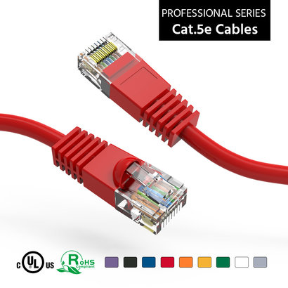 Cat5e UTP Ethernet Network Booted Cable 24AWG Pure Copper, Red (Choose Length)