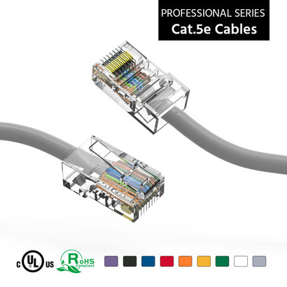 Cat5e UTP Ethernet Network Non Booted Cable 24AWG Pure Copper, Gray (Choose Length)