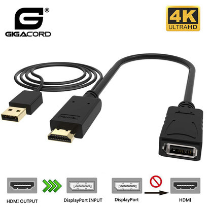 Gigacord Gigacord HDMI to DisplayPort Adapter Converter, HDMI Male to Displayport Female, Black