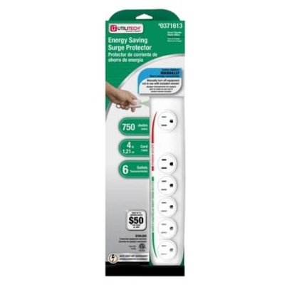 Utilitech 6-Outlet 750 Joules General Use Surge Protector (Auto-Off Safety)