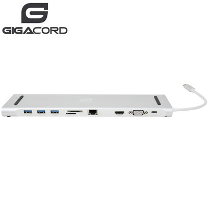 Gigacord Gigacord USB Type-C Docking Station with Dual Video Output for Notebook/Laptop, Silver