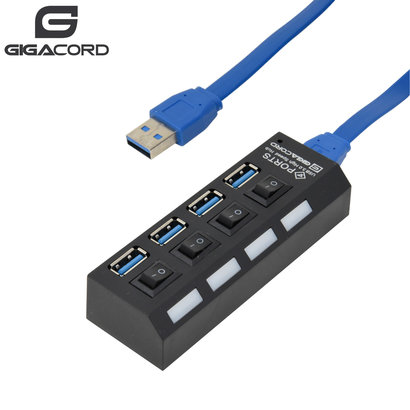 Gigacord Gigacord USB 3.0 4-Port Powered Hub with Independent switch, Black