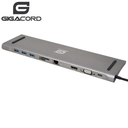 Gigacord Gigacord USB Type-C Docking Station with Dual Video Output for Notebook/Laptop, Dark Gray