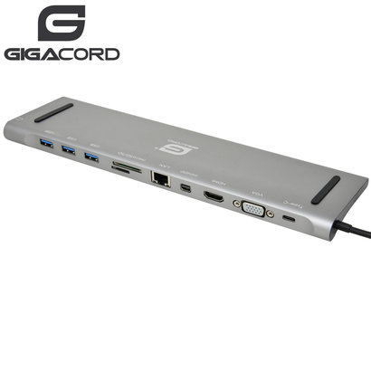 Gigacord Gigacord USB Type-C Docking Station with Triple Video Output for Notebook/Laptop, Dark Gray