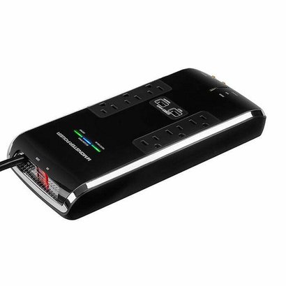 Monster Monster Power Black Platinum Surge Strip 6 outlet, 2 USB Charging Ports, Recertified, Bulk Pkg.