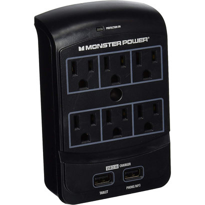 Monster Monster Power Home Office 650 USB, 6 outlets and 2 USB connectors, wall mount, 1080 Joules , 2 USB Charging Ports Recertified, Bulk Pkg.