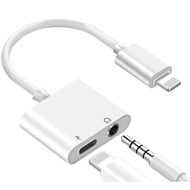 Gigacord IPhone 2in1 Lightning to 3.5mm Headphone Jack Charger Splitter, White