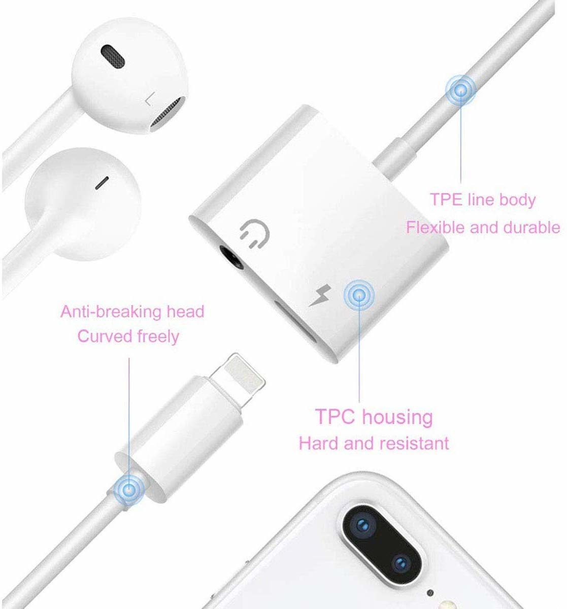 Wholesale 2 in 1 Bluetooth WIRED IP Lighting to Earphone Headphone Jack  Adapter with Charge Port for Apple iPhone (Silver)
