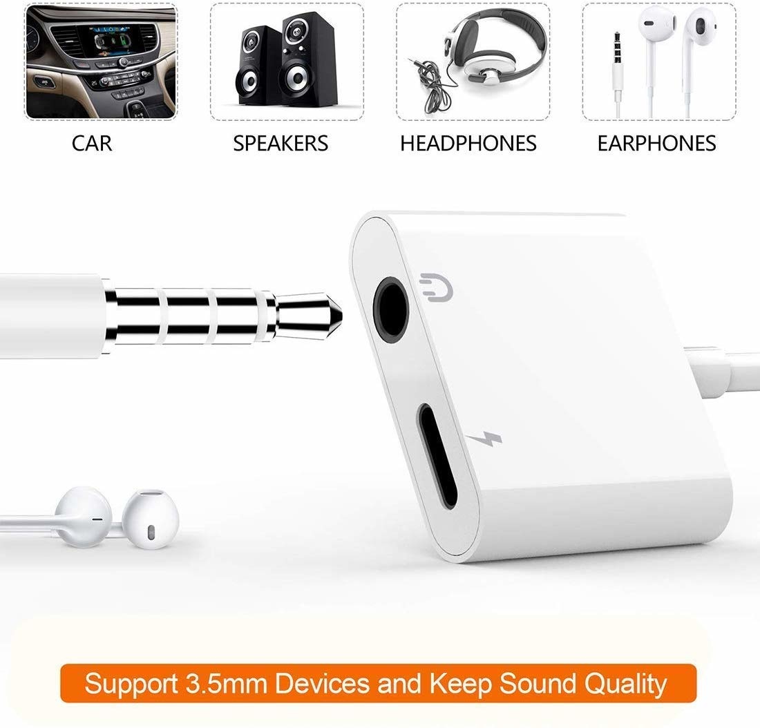 Adaptateur 2-en-1 Lightning Vers Jack 3,5 Mm Et Chargeur - Pour Smartphone, écoute Audio Et Charge Simultanée - Qualité Audio 24 Bits/48 KHz