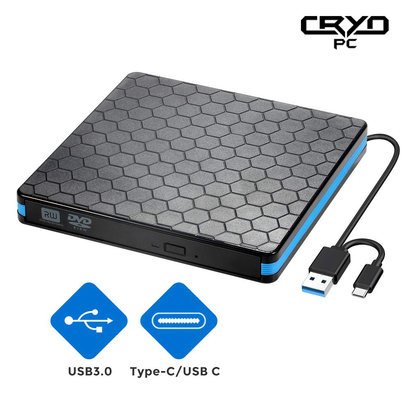 Cryo-PC Cryo-PC External DVD-RW CD Player with USB 3.0 and USB-C Type-C