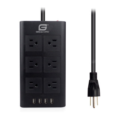 Gigacord Gigacord 6-Outlet, 4 USB 2.4A 900j Surge Power Strip, 6.5ft Cord, Black