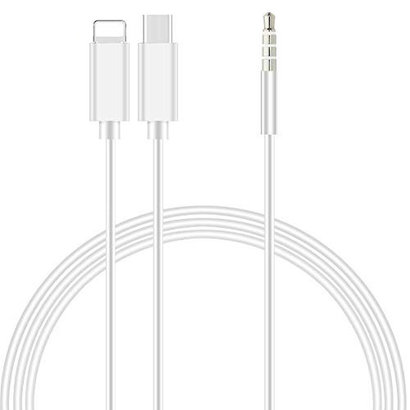 3 Foot USB Type-C & iPhone Lightning to 3.5mm Male Aux Audio Cable Adapter,  White - NWCA Inc.