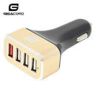 Gigacord Gigacord Auto Charger 4-USB 6.5A 36W QC 3.0 Four Port Micro USB Car Charger , Black/Gold (Qualcom Quick Rapid Charge Technology)