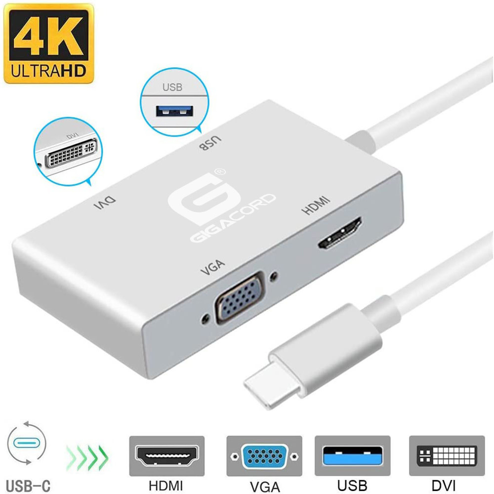 Gigacord USB Type-C to VGA / HDMI / DVI / 4K Adapter, Multi Monitors Hub  Adapter Cable (Thunderbolt 3 Compatible) Compatible with MacBook/MacBook  Pro/Chromebook Pixel - NWCA Inc.