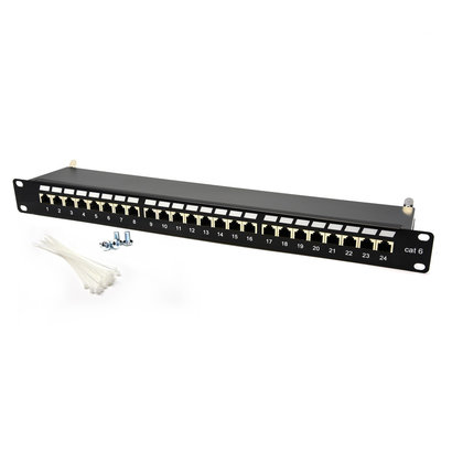 24-Port Cat6 UTP Shielded Patch Panel For 19-Inch Wallmount Or Rackmount Ethernet Network 1U Black